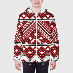 Куртка с капюшоном мужская Русский узор, геометрическая вышивка, цвет: 3D-белый — фото 2