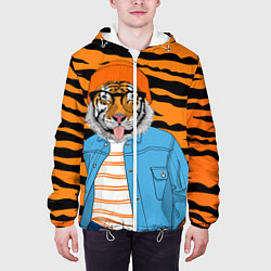 Куртка с капюшоном мужская Тигр фурри на стиле, цвет: 3D-белый — фото 2