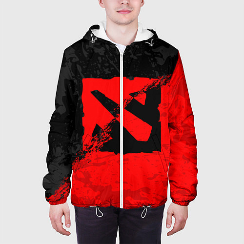 Мужская куртка DOTA 2 RED BLACK LOGO, БРЫЗГИ КРАСОК / 3D-Белый – фото 3