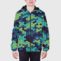 Куртка с капюшоном мужская Зеленые соты в мозаике, цвет: 3D-черный — фото 2