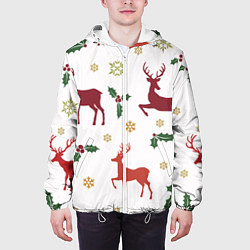 Куртка с капюшоном мужская Новогодние Олени Снежинки, цвет: 3D-белый — фото 2