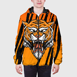 Куртка с капюшоном мужская Разгневанный тигр голова, цвет: 3D-черный — фото 2