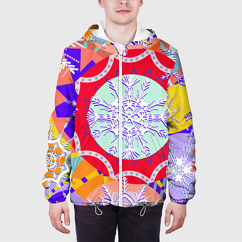 Мужская куртка Яркий абстрактный зимний дизайн из снежинок / 3D-Белый – фото 3