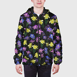 Куртка с капюшоном мужская Ночные ирисы, цвет: 3D-черный — фото 2