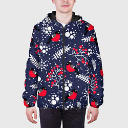 Куртка с капюшоном мужская Снегири и рябина, цвет: 3D-черный — фото 2