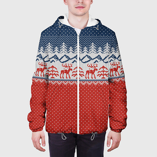 Мужская куртка ВЯЗАНЫЙ УЗОР С ОЛЕНЯМИ / 3D-Белый – фото 3