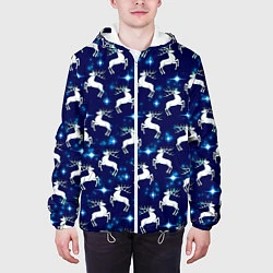 Куртка с капюшоном мужская Новогодние олени и звезды, цвет: 3D-белый — фото 2