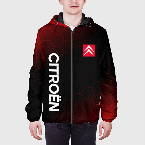 Мужская куртка Ситроен, Citroen Красно черный соты / 3D-Черный – фото 3