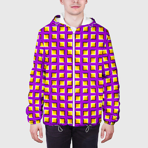 Мужская куртка Фиолетовый Фон с Желтыми Квадратами Иллюзия Движен / 3D-Белый – фото 3