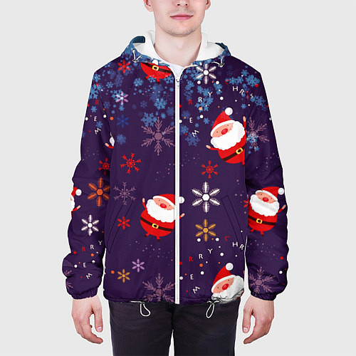 Мужская куртка Дед Мороз в снежинках / 3D-Белый – фото 3