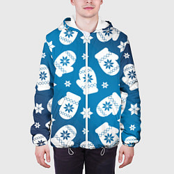 Куртка с капюшоном мужская Новогодние варежки паттерн, цвет: 3D-белый — фото 2