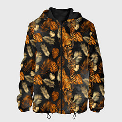 Куртка с капюшоном мужская Тигры и листья Тропики, цвет: 3D-черный