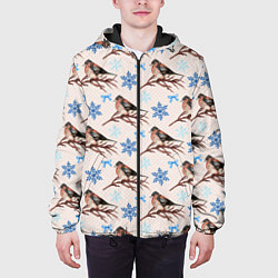 Куртка с капюшоном мужская Снегири зима, цвет: 3D-черный — фото 2