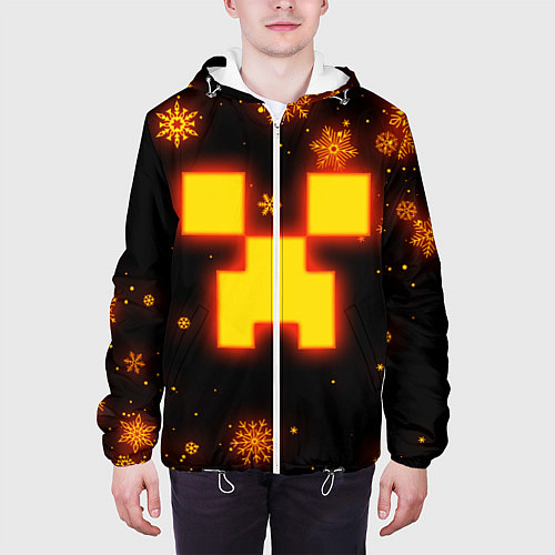 Мужская куртка НОВОГОДНИЙ ОГНЕННЫЙ КРИПЕР CREEPER FIRE / 3D-Белый – фото 3