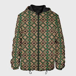 Куртка с капюшоном мужская Абстракция из черных, зеленых и бежевых квадратов, цвет: 3D-черный