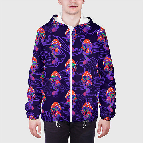 Мужская куртка Грибы психоделика / 3D-Белый – фото 3