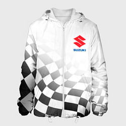 Куртка с капюшоном мужская Suzuki, Сузуки Спорт, Финишный флаг, цвет: 3D-белый