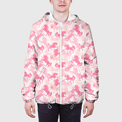 Куртка с капюшоном мужская Розовые Единороги, цвет: 3D-белый — фото 2