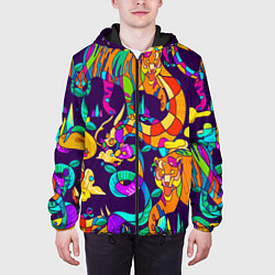 Куртка с капюшоном мужская Все смешалост-тигры,змеи, цвет: 3D-черный — фото 2