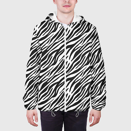 Мужская куртка Чёрно-Белые полоски Зебры / 3D-Белый – фото 3