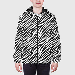 Куртка с капюшоном мужская Чёрно-Белые полоски Зебры, цвет: 3D-черный — фото 2