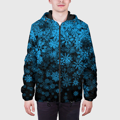 Мужская куртка КРАСИВЫЕ ГОЛУБЫЕ СНЕЖИНКИ / 3D-Черный – фото 3