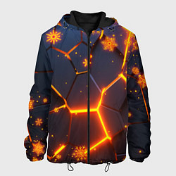 Куртка с капюшоном мужская НОВОГОДНИЕ ОГНЕННЫЕ 3D ПЛИТЫ FIRE NEON HEXAGON, цвет: 3D-черный