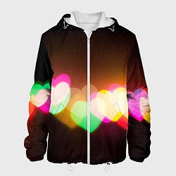 Куртка с капюшоном мужская Горящие сердца всех цветов радуги, цвет: 3D-белый