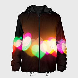 Куртка с капюшоном мужская Горящие сердца всех цветов радуги, цвет: 3D-черный