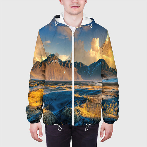Мужская куртка Красивый горный пейзаж / 3D-Белый – фото 3