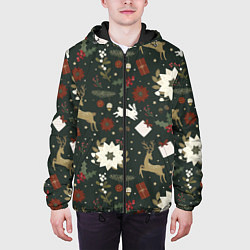 Куртка с капюшоном мужская Олени Новый Год, цвет: 3D-черный — фото 2