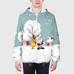 Куртка с капюшоном мужская Деревенский Новый Год Дед Мороз и Олень, цвет: 3D-белый — фото 2