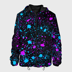 Куртка с капюшоном мужская Брызги неоновые ярких красок, цвет: 3D-черный