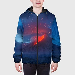 Куртка с капюшоном мужская Извержение вулкана ночью, цвет: 3D-черный — фото 2