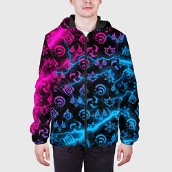 Куртка с капюшоном мужская НЕОНОВЫЕ МОЛНИИ, GENSHIN IMPACT NEON, цвет: 3D-черный — фото 2