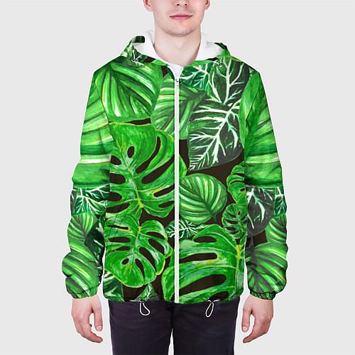 Мужская куртка Тропические листья на темном фоне / 3D-Белый – фото 3