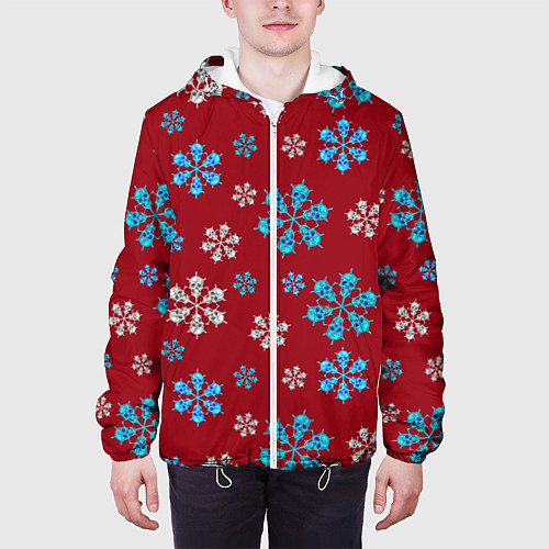 Мужская куртка Снежинки Черепа красный / 3D-Белый – фото 3