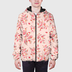 Куртка с капюшоном мужская Нежные цветы и листья, цвет: 3D-черный — фото 2