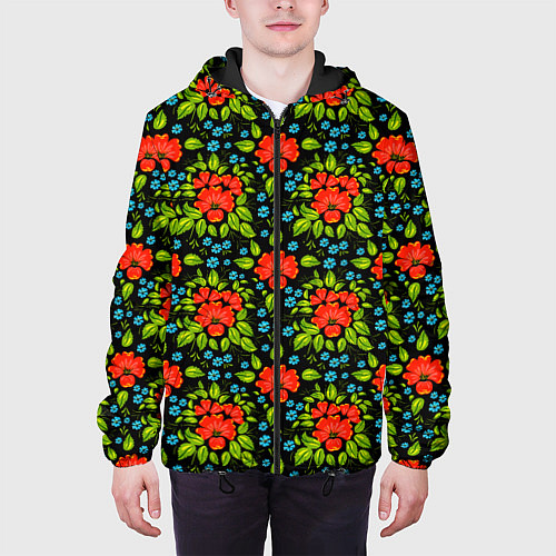 Мужская куртка Цветы хохлома / 3D-Черный – фото 3
