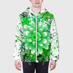 Куртка с капюшоном мужская Яркая пышная летняя зелень, цвет: 3D-белый — фото 2