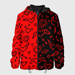 Куртка с капюшоном мужская Черно-Красные сердца с крылышками, цвет: 3D-черный