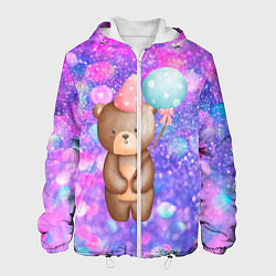 Куртка с капюшоном мужская День Рождения - Медвежонок с шариками, цвет: 3D-белый