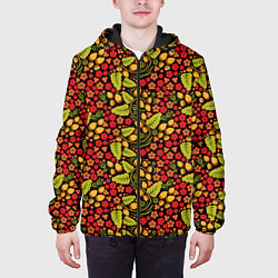 Куртка с капюшоном мужская Русский Орнамент - Хохломская Роспись, цвет: 3D-черный — фото 2