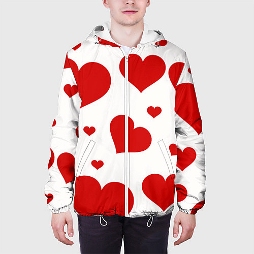 Мужская куртка Красные сердечки Heart / 3D-Белый – фото 3