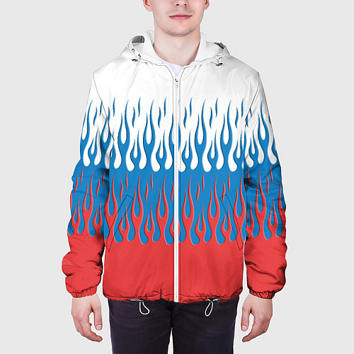 Мужская куртка Флаг России пламя / 3D-Белый – фото 3