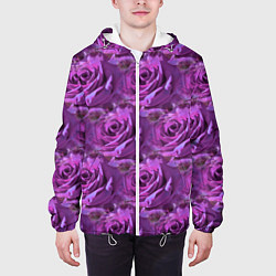 Куртка с капюшоном мужская Фиолетовые цветы паттерн, цвет: 3D-белый — фото 2