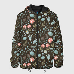 Куртка с капюшоном мужская Цветы и ягоды паттерн, цвет: 3D-черный