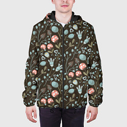 Куртка с капюшоном мужская Цветы и ягоды паттерн, цвет: 3D-черный — фото 2