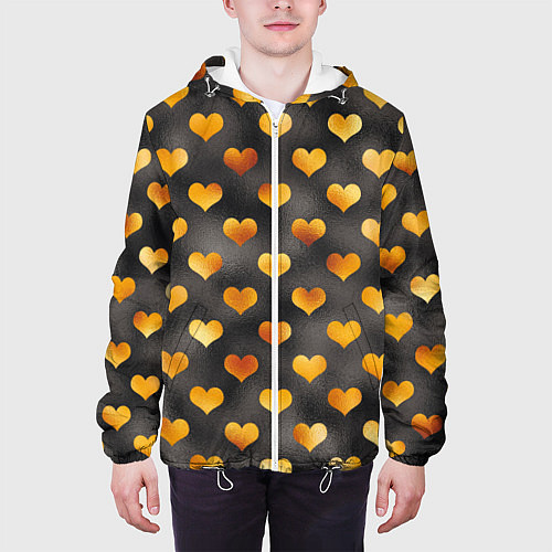 Мужская куртка Сердечки Gold and Black / 3D-Белый – фото 3