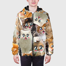 Куртка с капюшоном мужская Много кошек с большими анимэ глазами, цвет: 3D-черный — фото 2